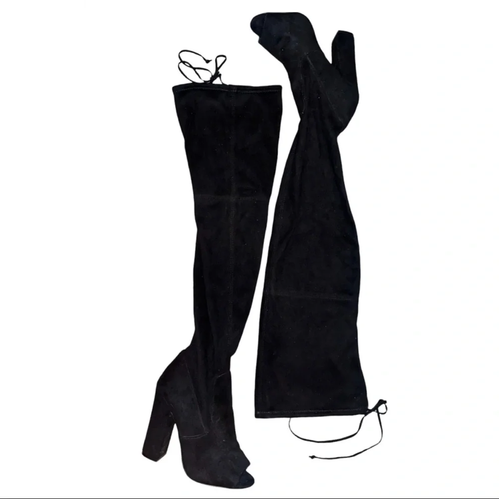 STEVE MADDEN Peep Toe Thigh High Black Pull On Boots Size 7
